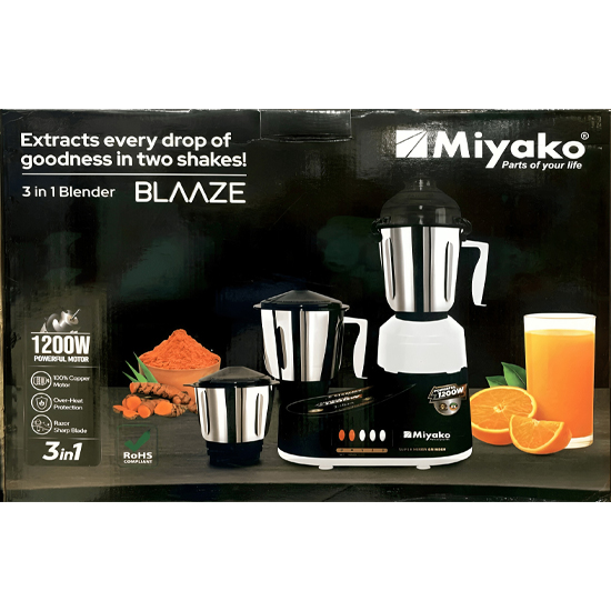 Miyako Blaaze 3 in 1 Mixer Grinder & Blender 1200 Watt
